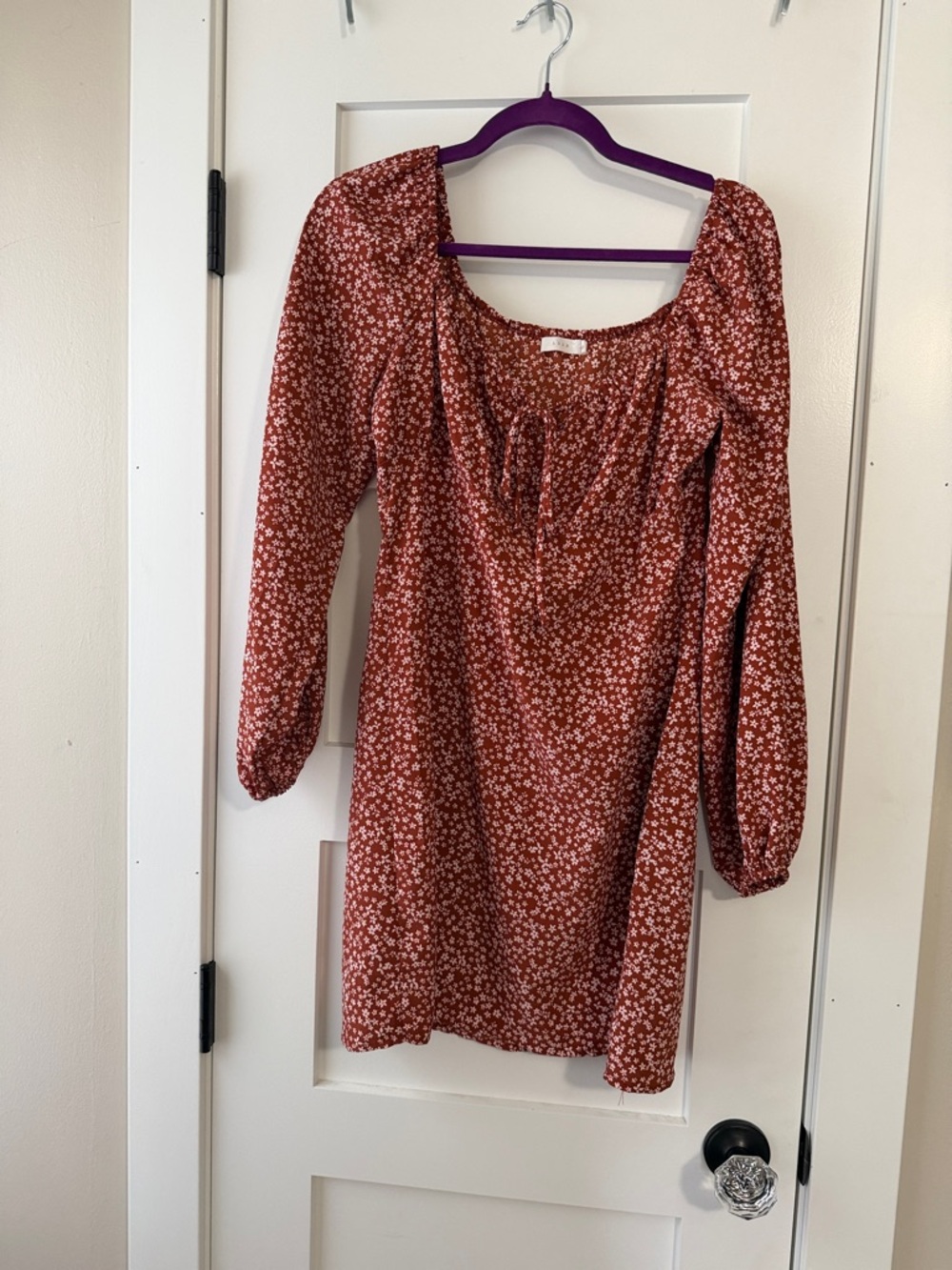 Lush Rust Floral Square-Neck Long Sleeve Mini Dress